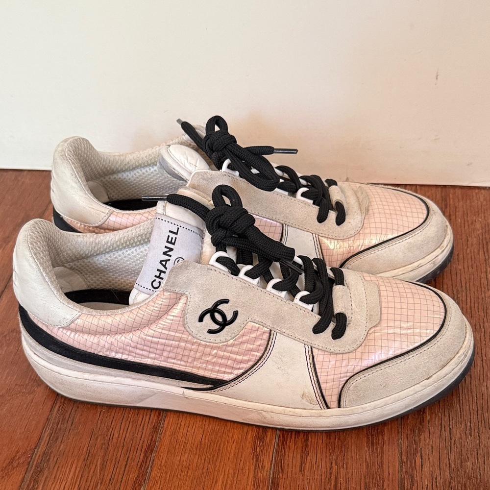 CHANEL Pink and White Casual Sneakers